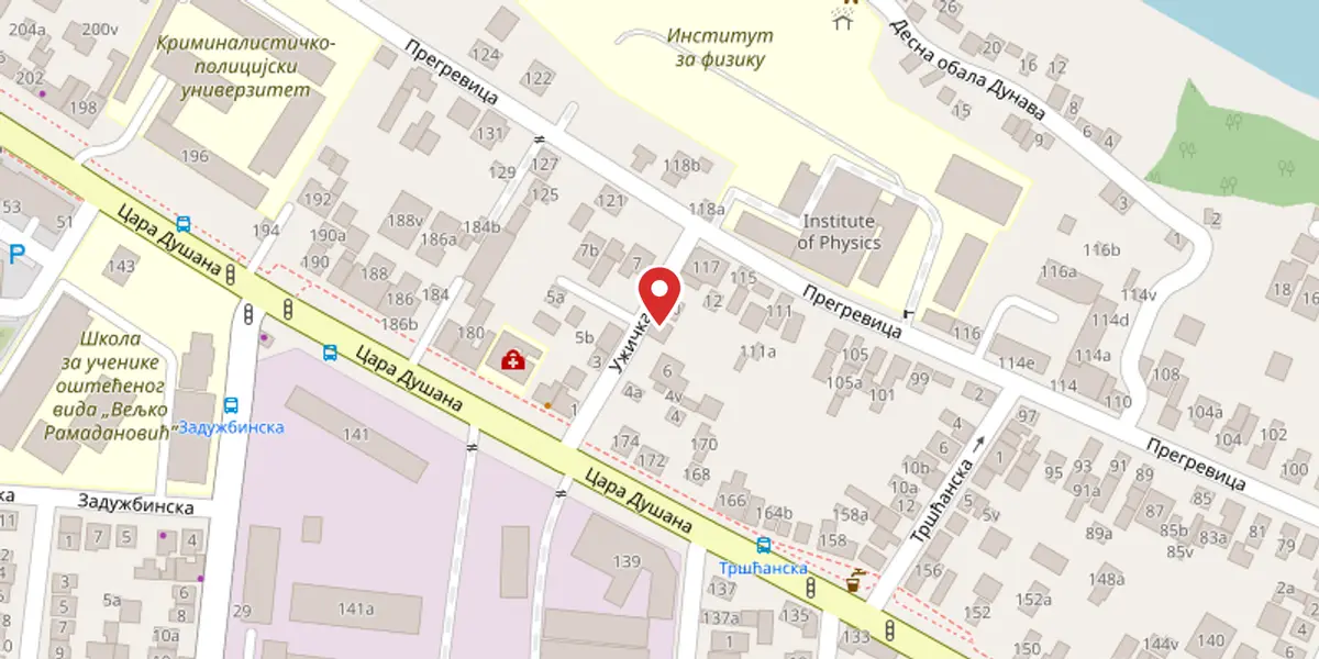 Map of Zemun with FIDRA marked at Užička 8, near Cara Dušana